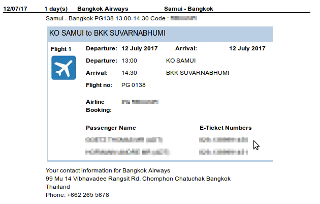 Flight and ticket information